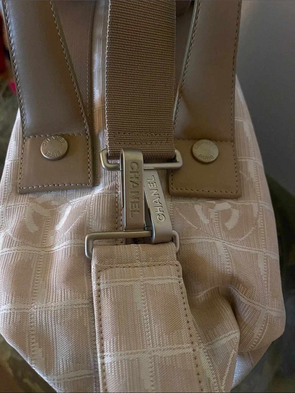 CHANEL Pink Beige Signature Logo Tote with Sling